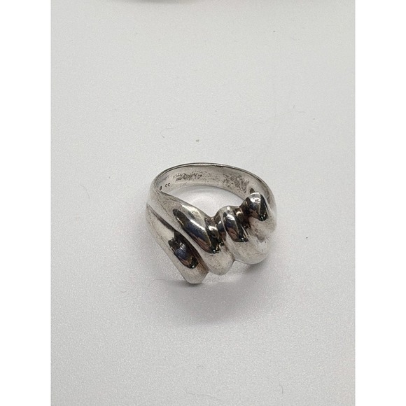 Vintage GJ‎ Signed Solid Wavy Chunky Ring Size 8.5 Sterling Silver 925 Ring 8g - Picture 7 of 13